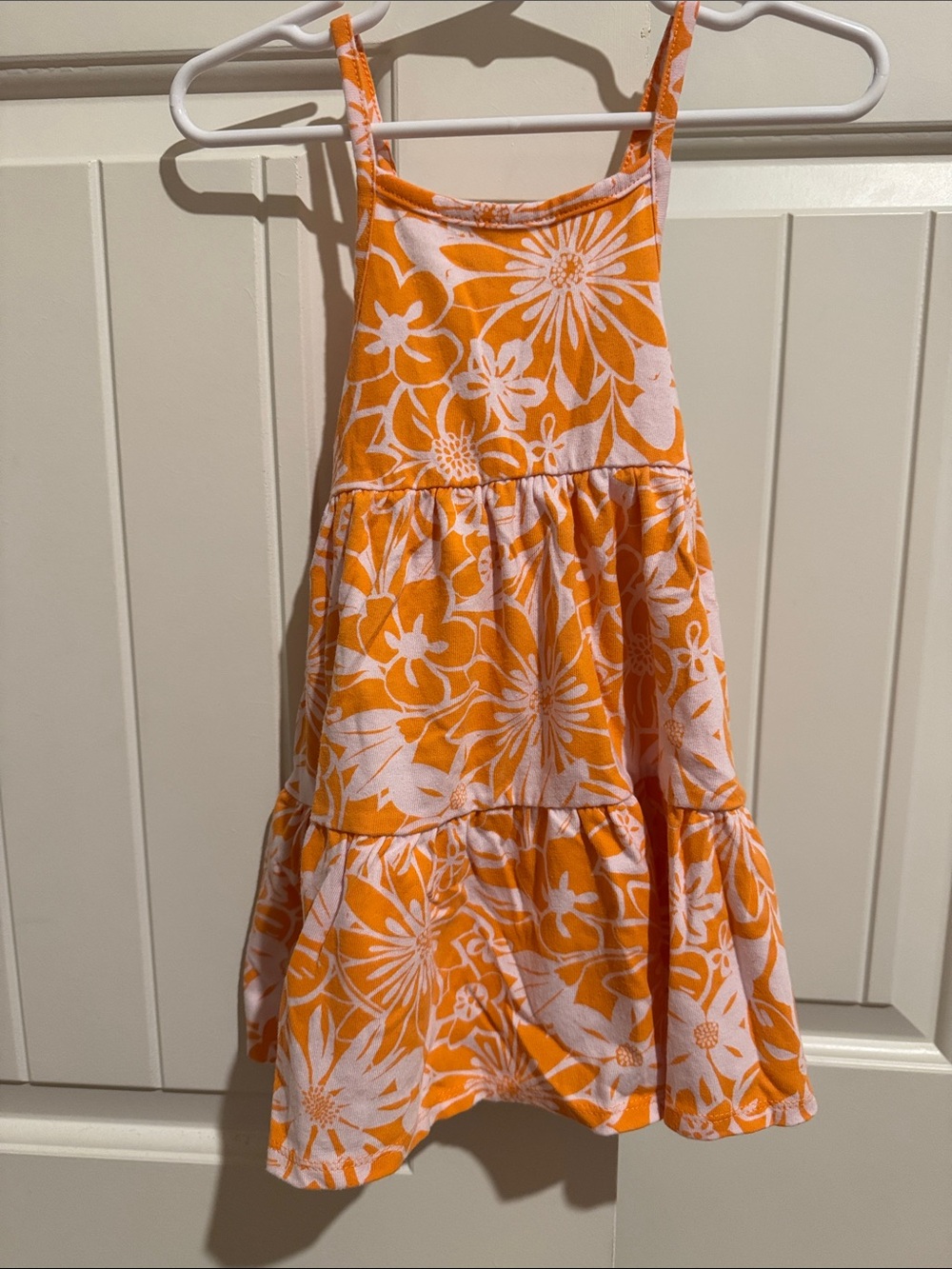 Cat & Jack Orange and White Floral Tiered Dress